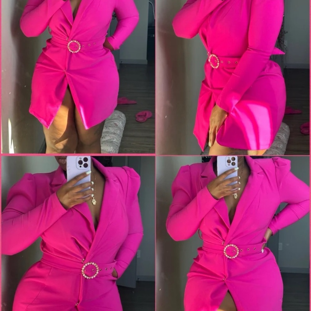 Fashion Nova Hot Pink Belted Blazer Dress